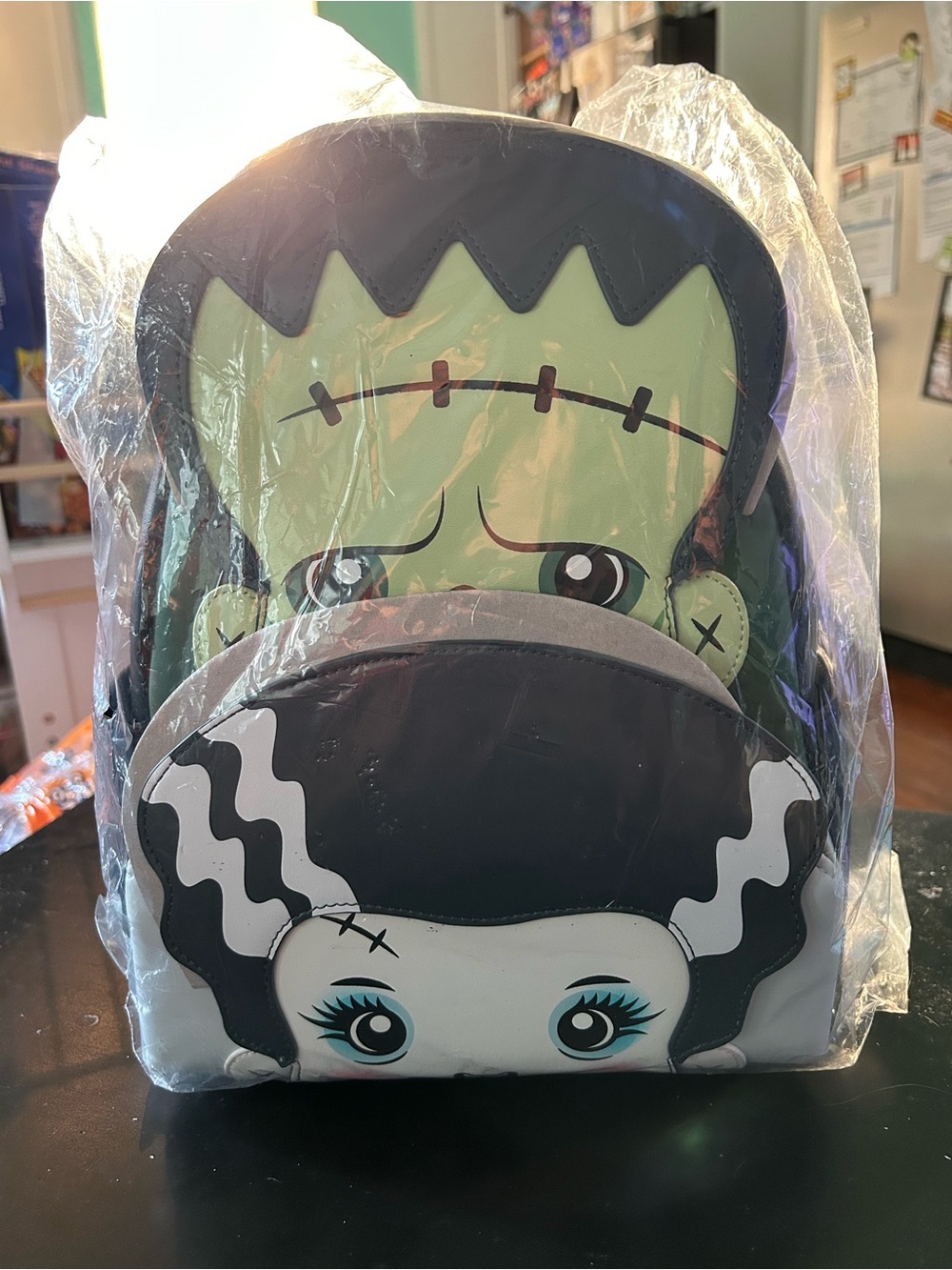 Loungefly Green Frankenstein and Bride of Frankenstein Backpack monsters nwt